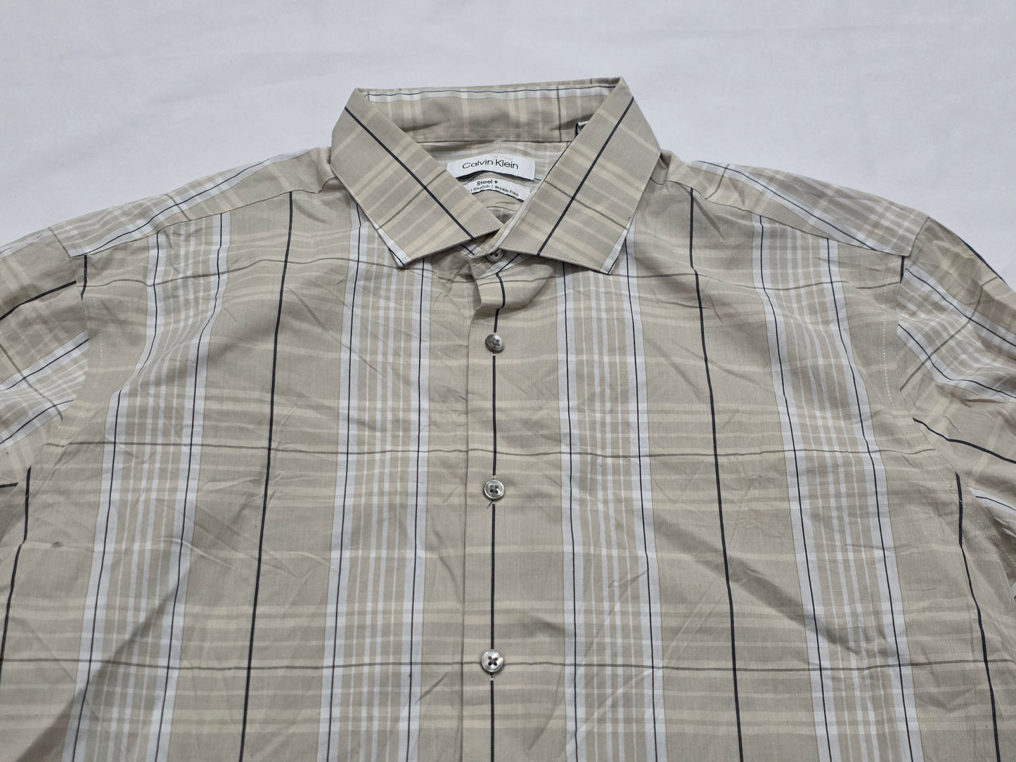 Camisa Calvin Klein Xgrande 17 1/2 36-37 Cuadro Cafe Slim