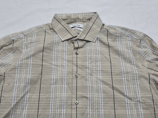 Camisa Calvin Klein Xgrande 17 1/2 36-37 Cuadro Cafe Slim