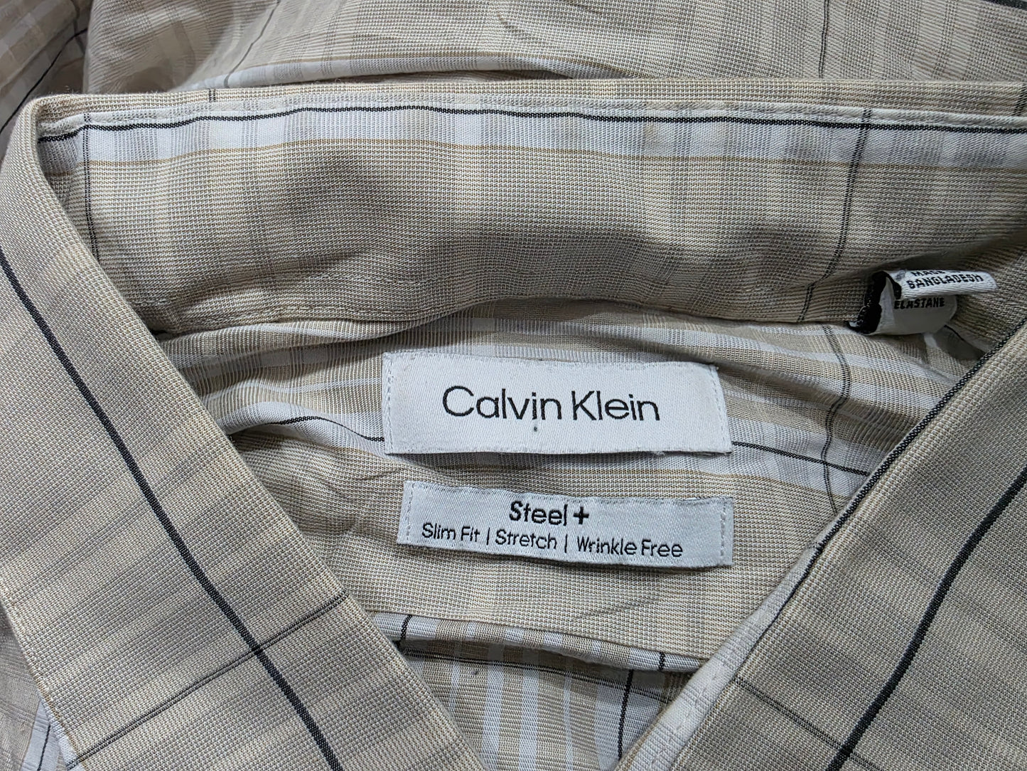Camisa Calvin Klein Xgrande 17 1/2 36-37 Cuadro Cafe Slim
