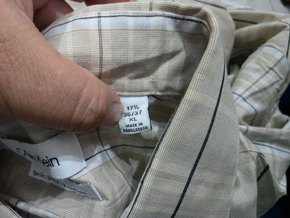 Camisa Calvin Klein Xgrande 17 1/2 36-37 Cuadro Cafe Slim