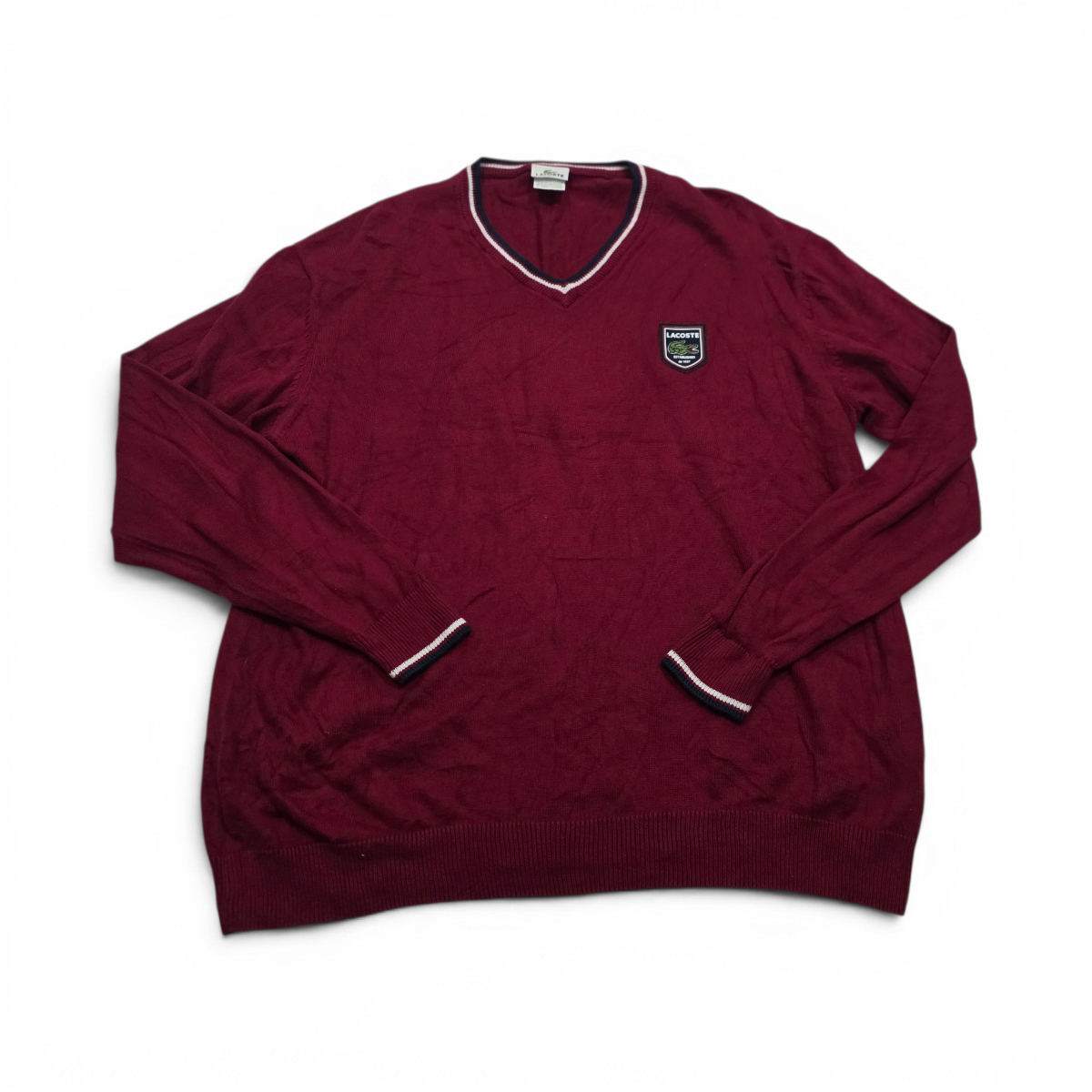 Sueter Lacoste 2xl Vino Escudo Manga Larga