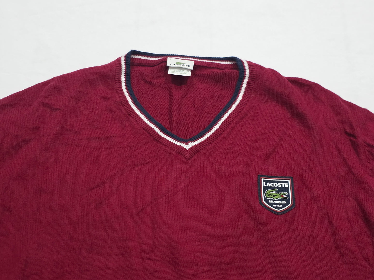 Sueter Lacoste 2xl Vino Escudo Manga Larga