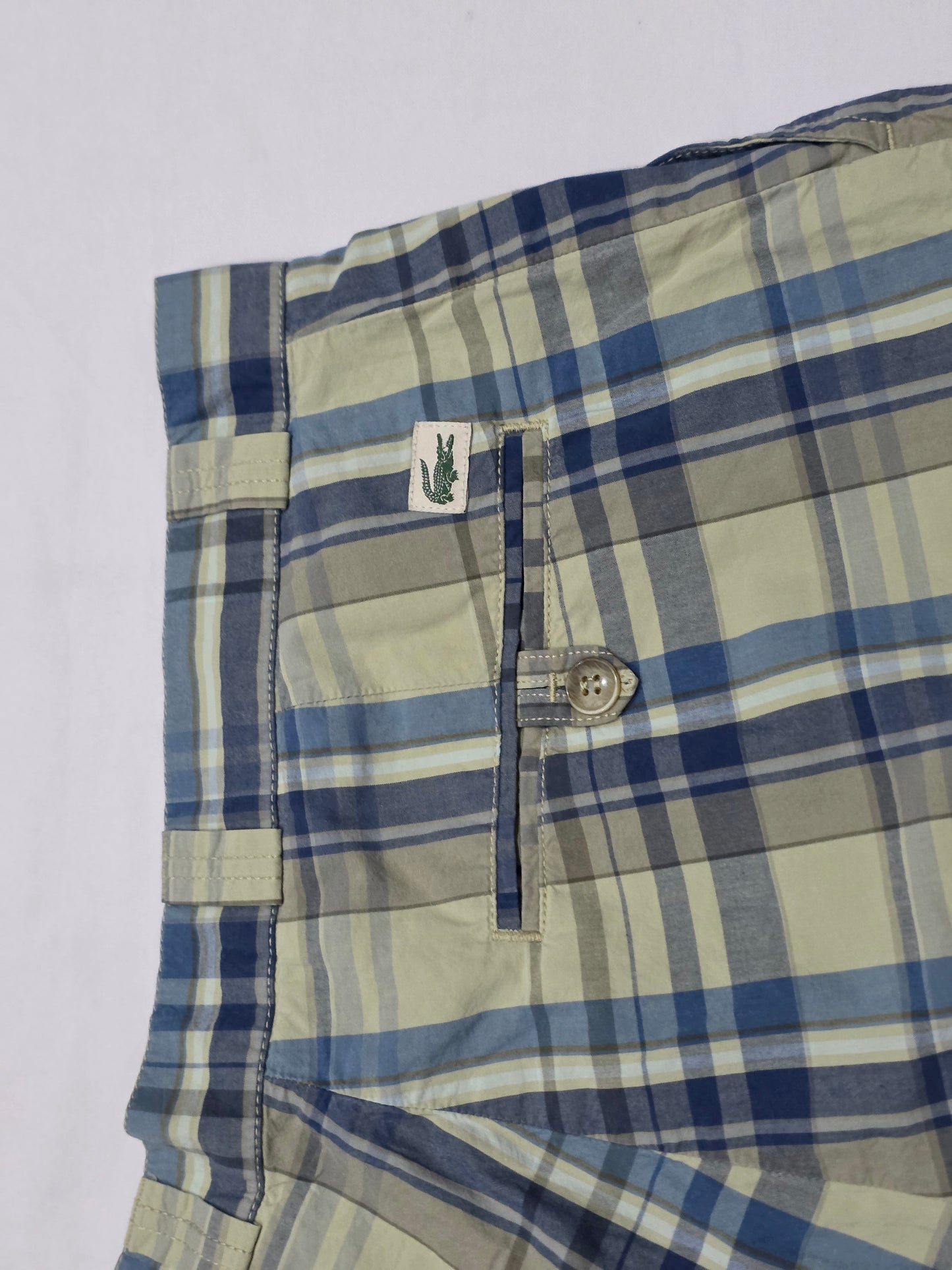 Bermuda Lacoste Talla 32 Cuadro Verde Y Azul (Usado)