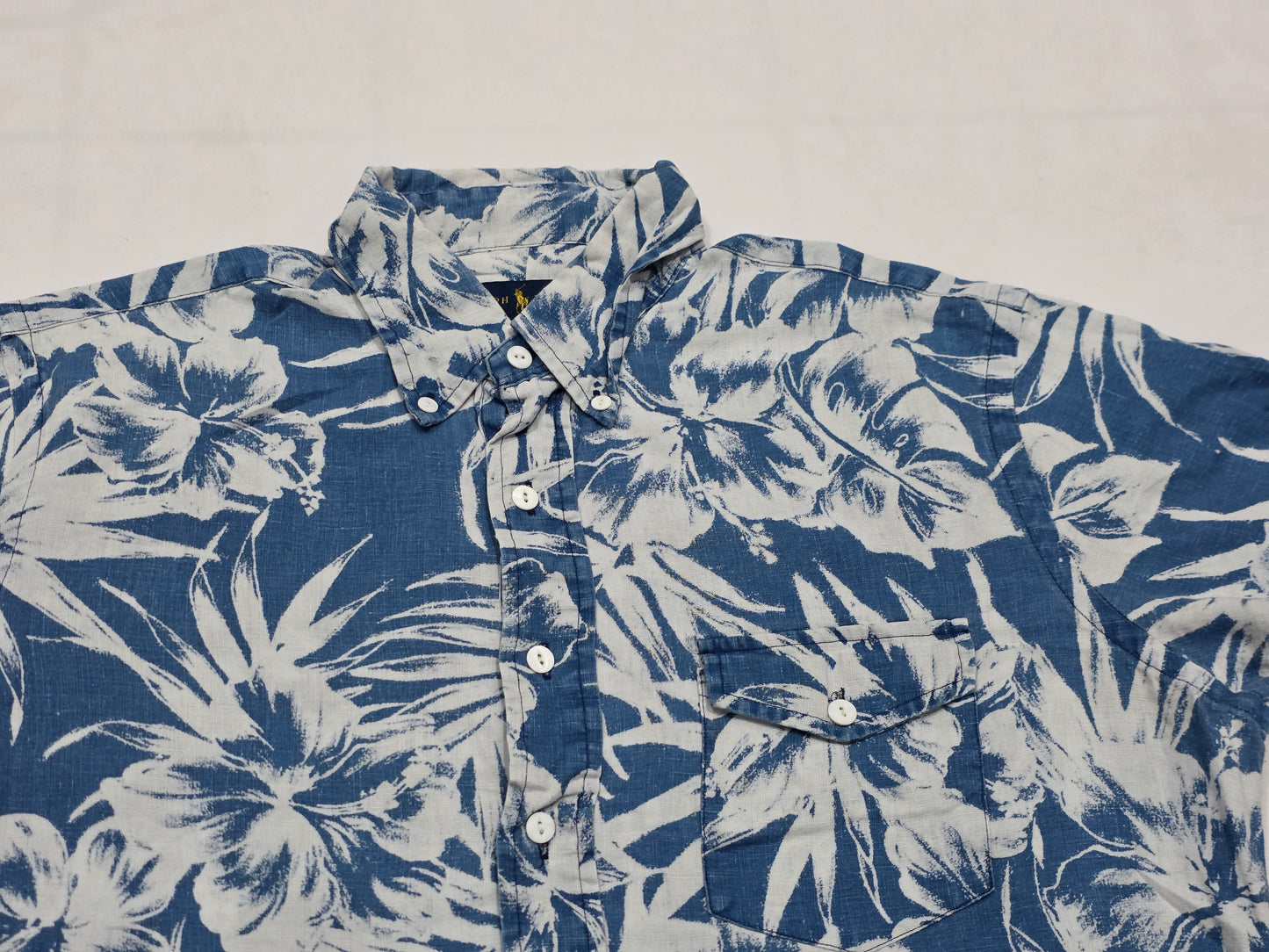 Camisa Manga Corta Ralph Lauren Mediana M Azul Palmeras Lino (Usado)