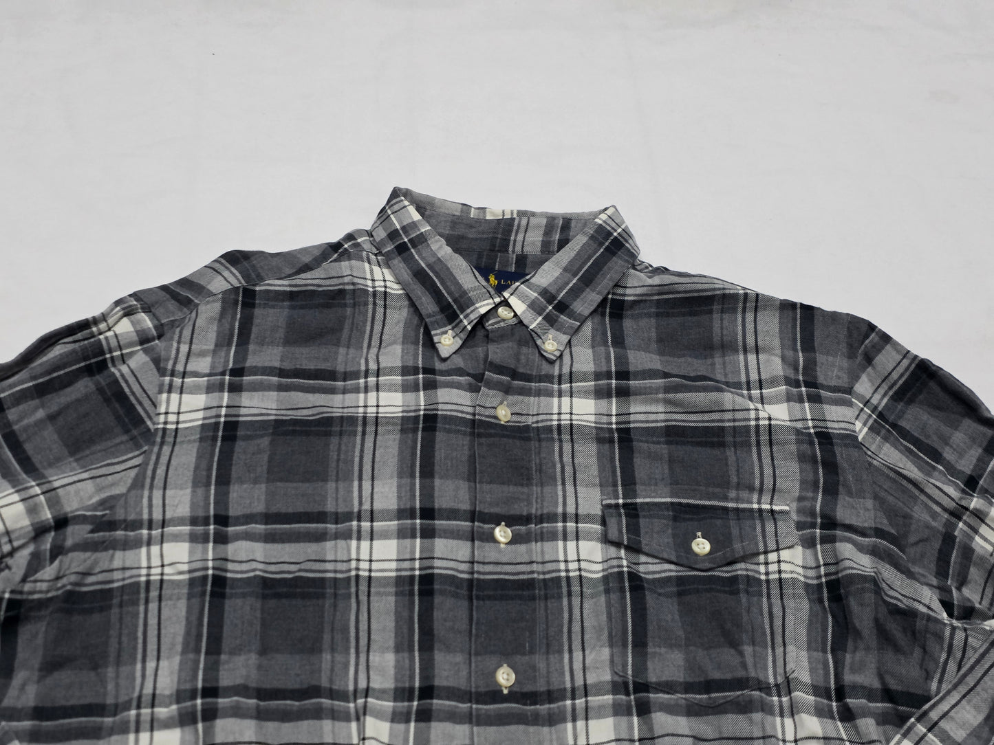 Camisa Franela Ralph Lauren Grande L Cuadro Gris (Usado)