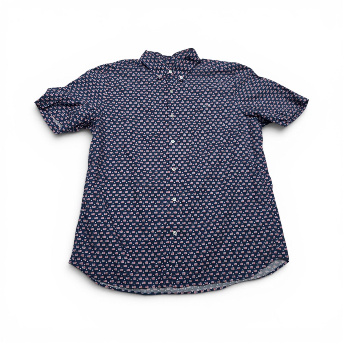 Camisa Manga Corta Vineyard Vines Azul Ballenas Bandera Usa (Usado)