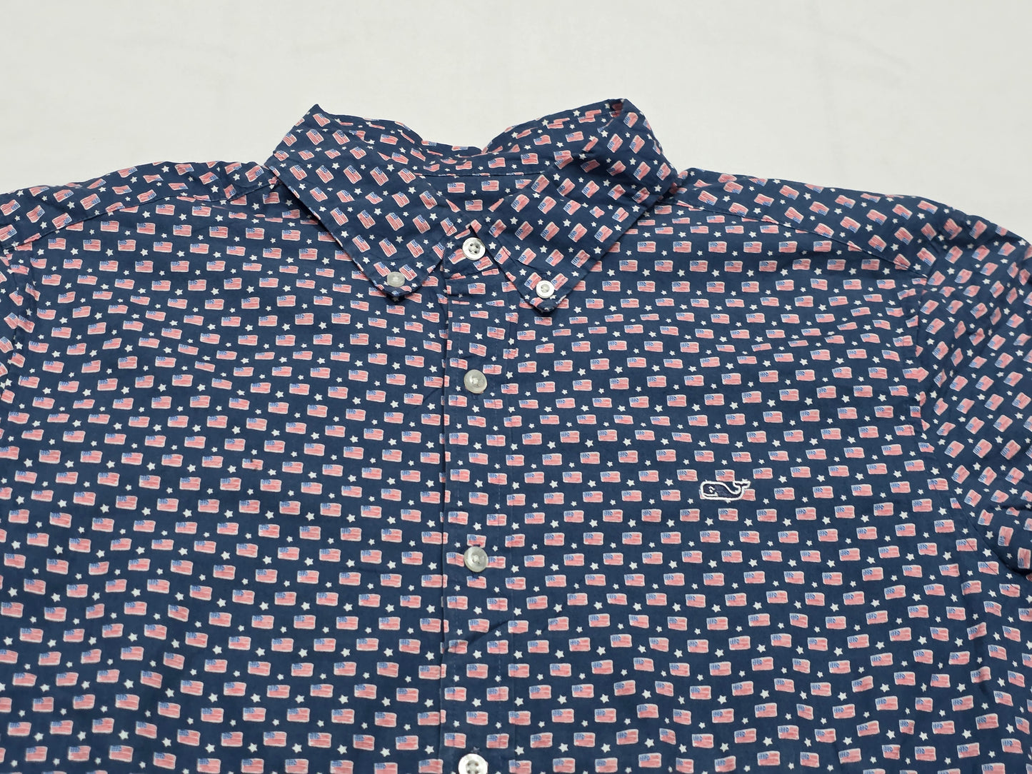 Camisa Manga Corta Vineyard Vines Azul Ballenas Bandera Usa (Usado)