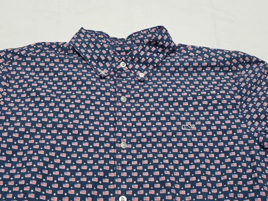 Camisa Manga Corta Vineyard Vines Azul Ballenas Bandera Usa (Usado)