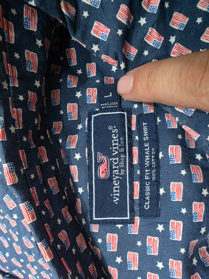Camisa Manga Corta Vineyard Vines Azul Ballenas Bandera Usa (Usado)