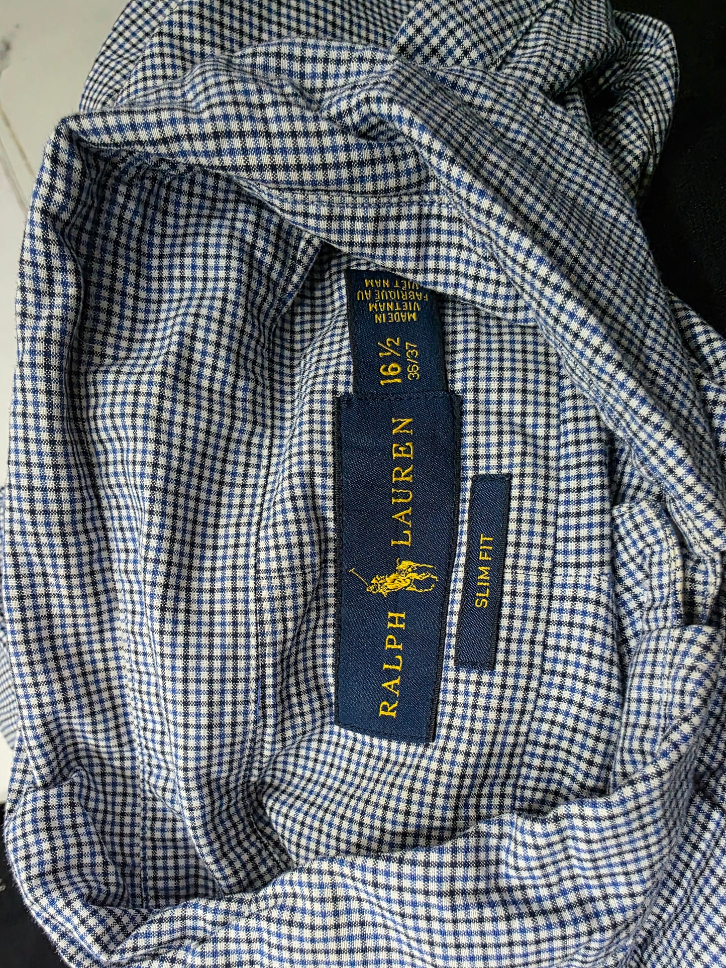 Camisa Ralph Lauren Grande L Azul, Blanco, Negro Cuadro (Usado)