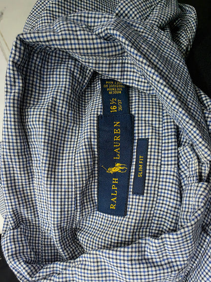 Camisa Ralph Lauren Grande L Azul, Blanco, Negro Cuadro (Usado)