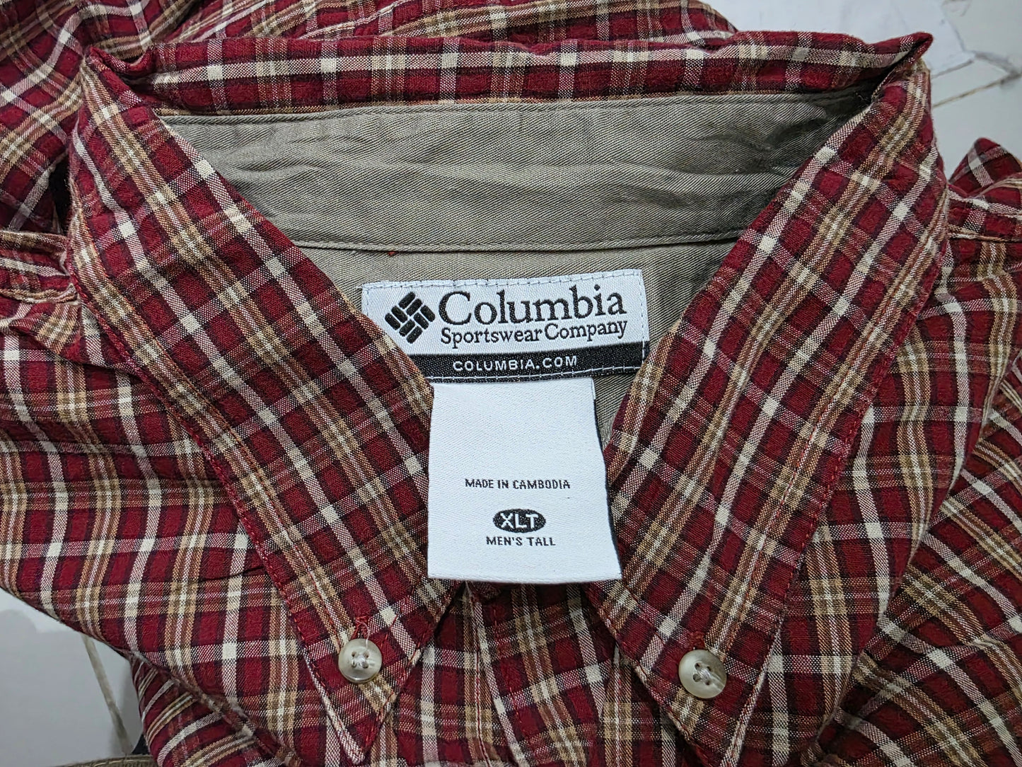 Camisa Columbia Xgrande Alto Cuadro Vino (Usado)
