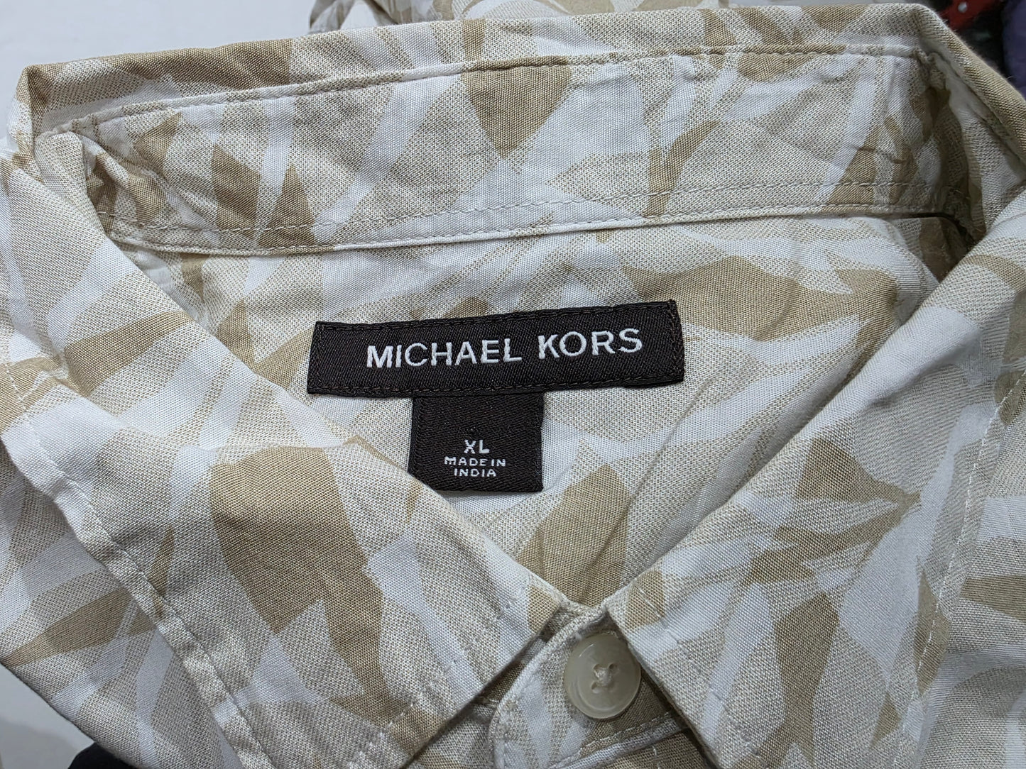 Camisa Manga Corta Michale Kors Xgrande Xl Cafe Hojas (Usado)