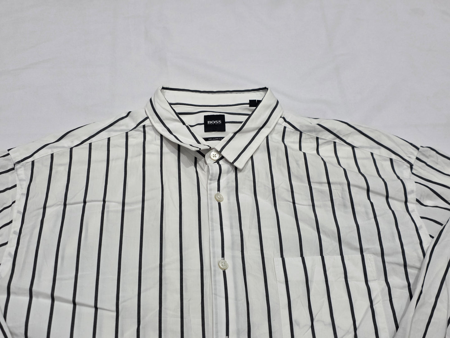 Camisa Relaxed Fit Hugo Boss Xgrande Xl Blanca Linea Negra (Usado)