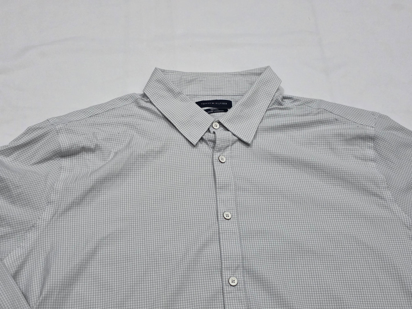 Camisa Slimfit Tommy Hilfiger 2xl Cuadro Gris Y Azul (Usado)