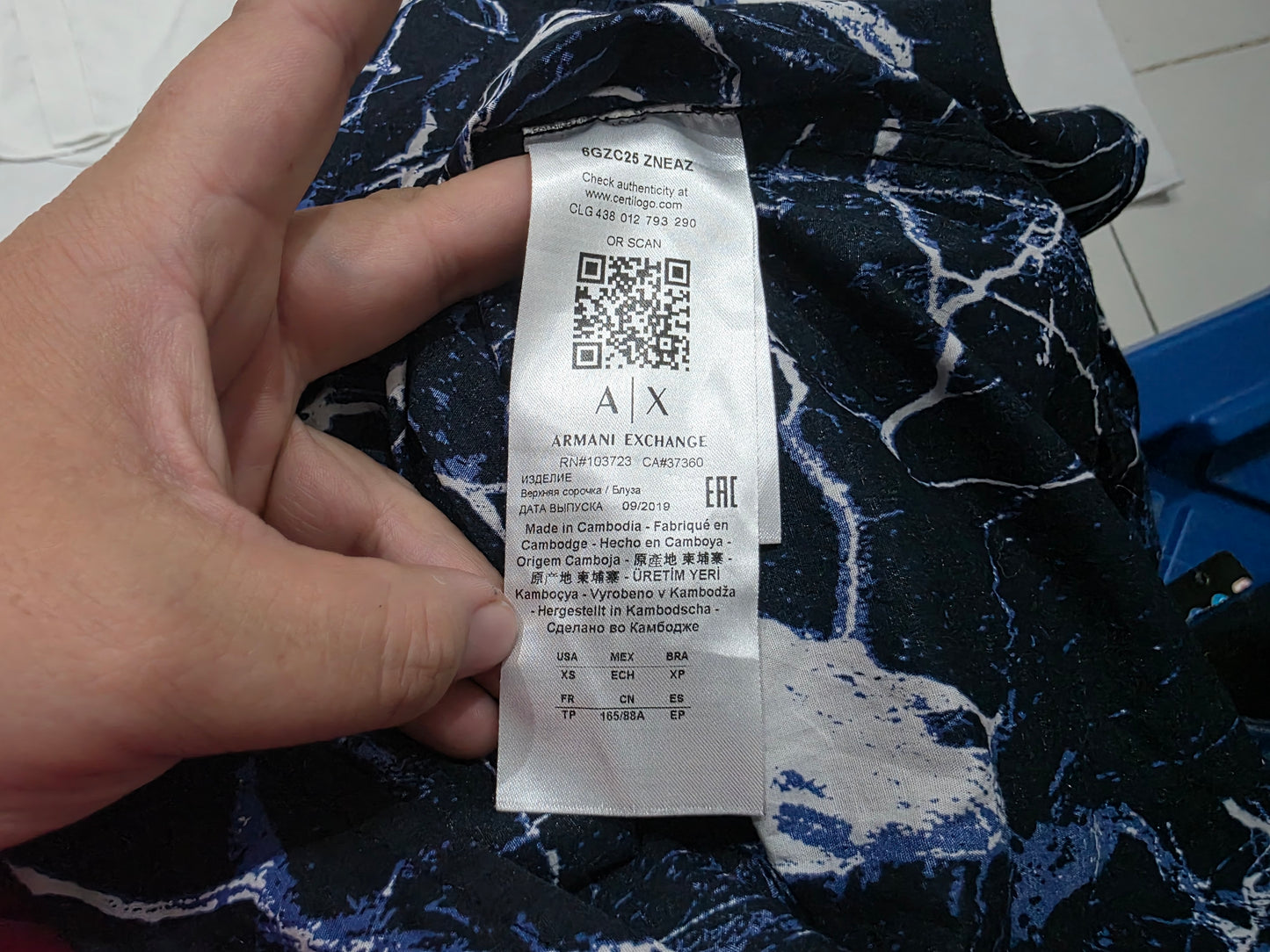 Camisa Armani Exchange Xchico Xs Azul Y Negro