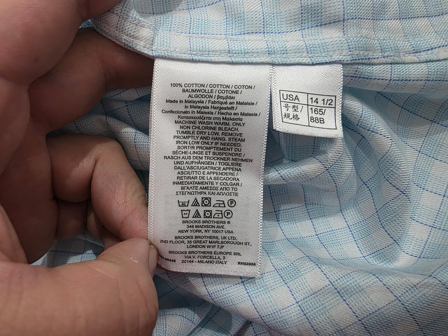 Camisa Regent Brook Brothers Chico S Cuadro Azul Claro