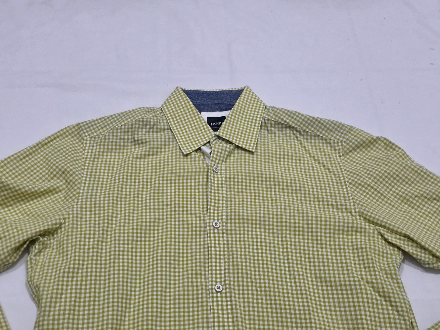 Camisa Hugo Boss Chica S Verde Musgo Cuadro Regular Fit