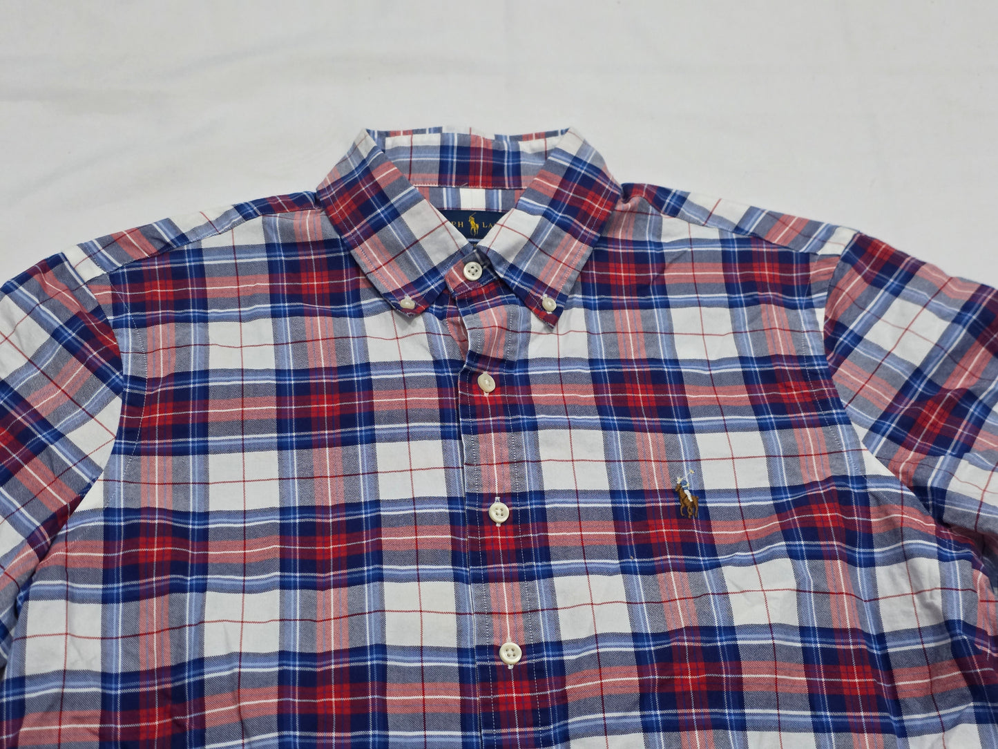 Camisa Ralph Lauren Mediana M Cuadro Azul Y Rojo Manga Corta