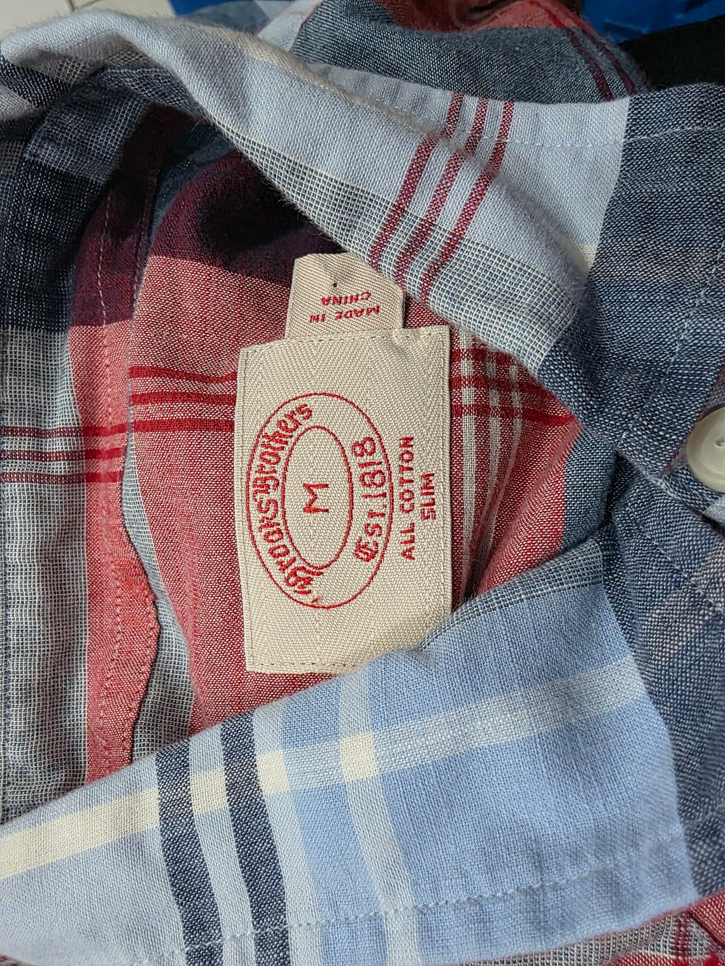 Camisa Brokks Brothers Mediana M Cuadro Azul Y Rojo
