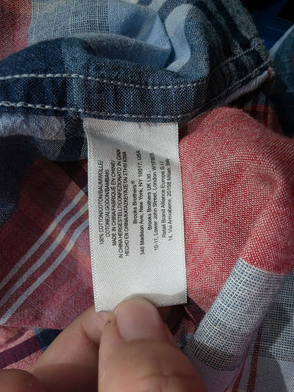 Camisa Brokks Brothers Mediana M Cuadro Azul Y Rojo