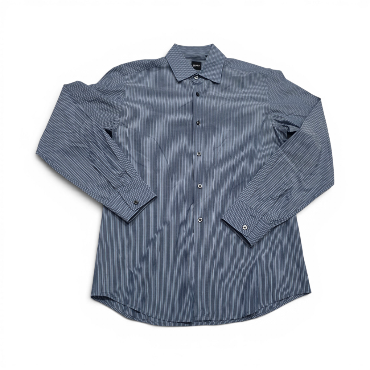 Camisa Hugo Boss Mediana M Azul Lineas Blancas