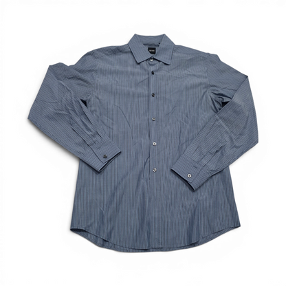 Camisa Hugo Boss Mediana M Azul Lineas Blancas