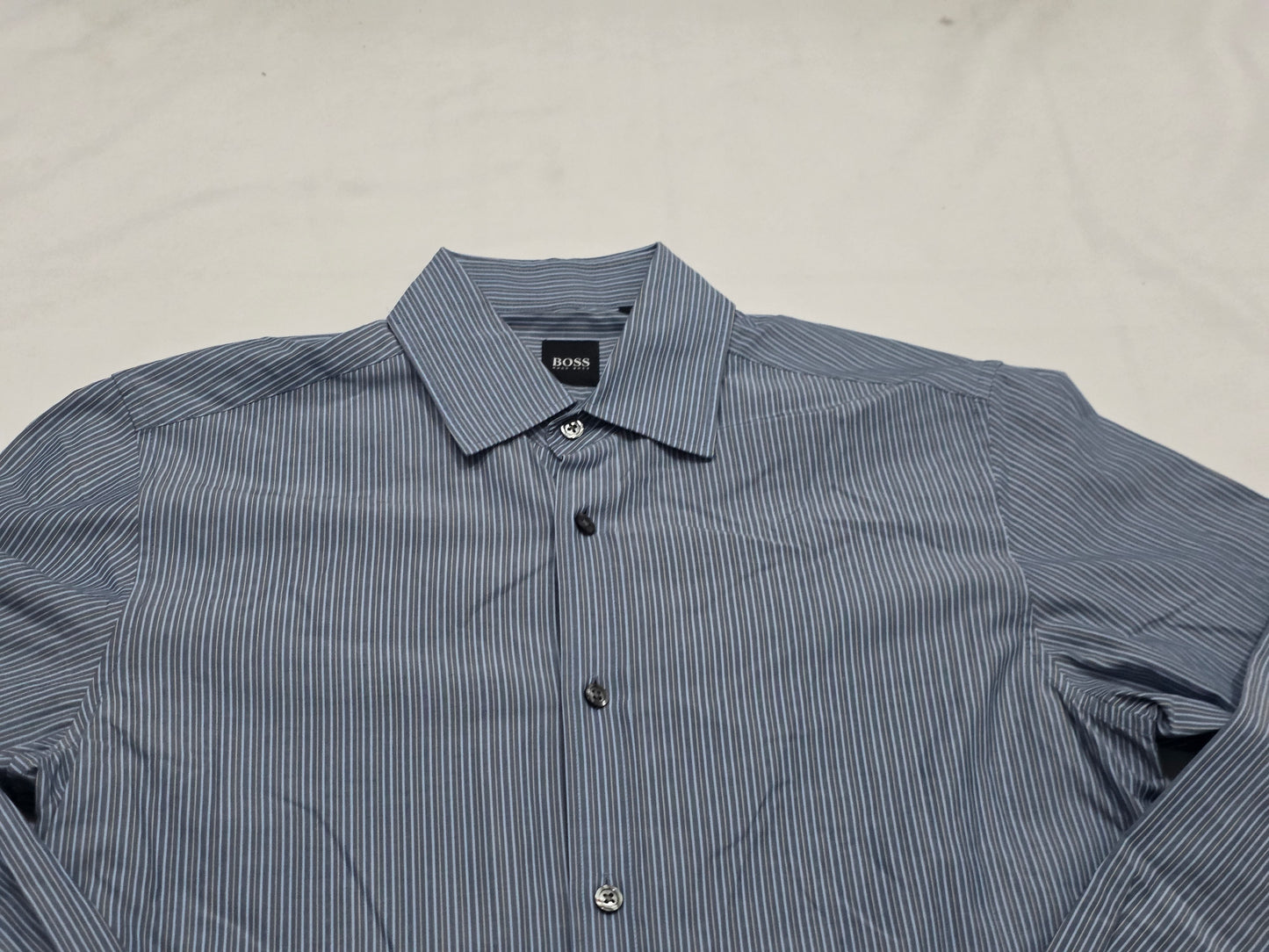 Camisa Hugo Boss Mediana M Azul Lineas Blancas
