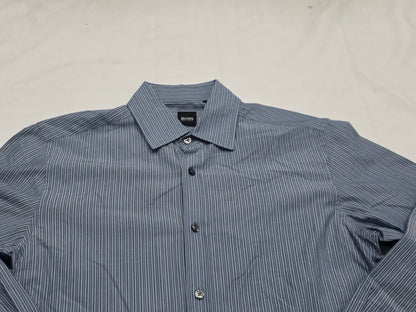 Camisa Hugo Boss Mediana M Azul Lineas Blancas