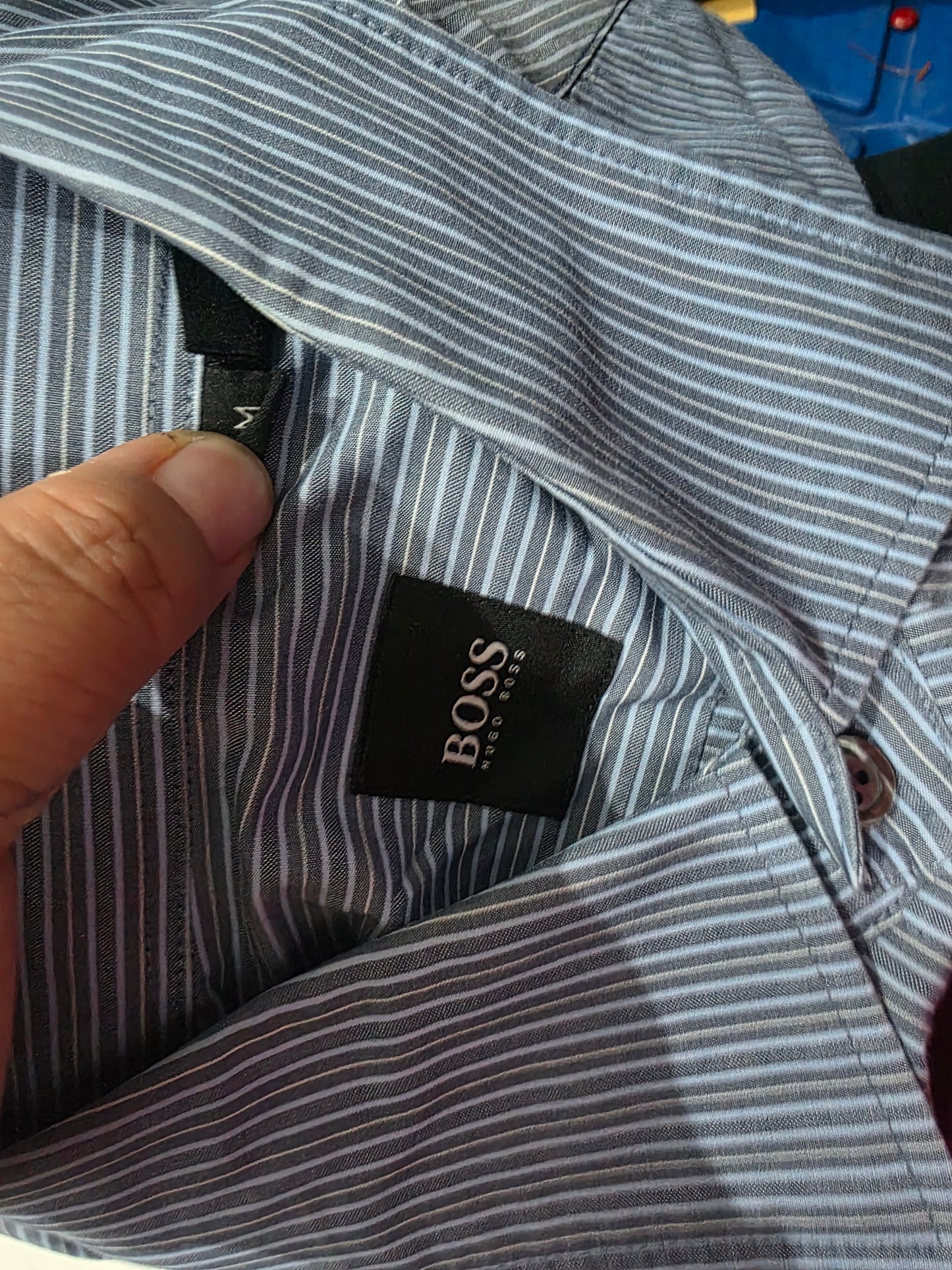 Camisa Hugo Boss Mediana M Azul Lineas Blancas