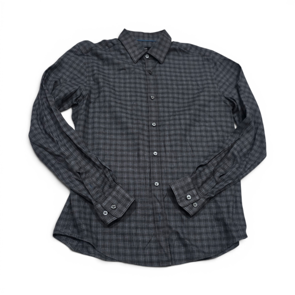 Camisa Hugo Boss Mediana M Cuadro Gris Regular Fit Lyocell