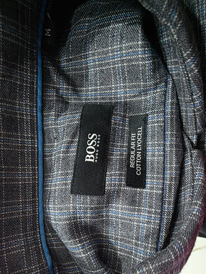 Camisa Hugo Boss Mediana M Cuadro Gris Regular Fit Lyocell