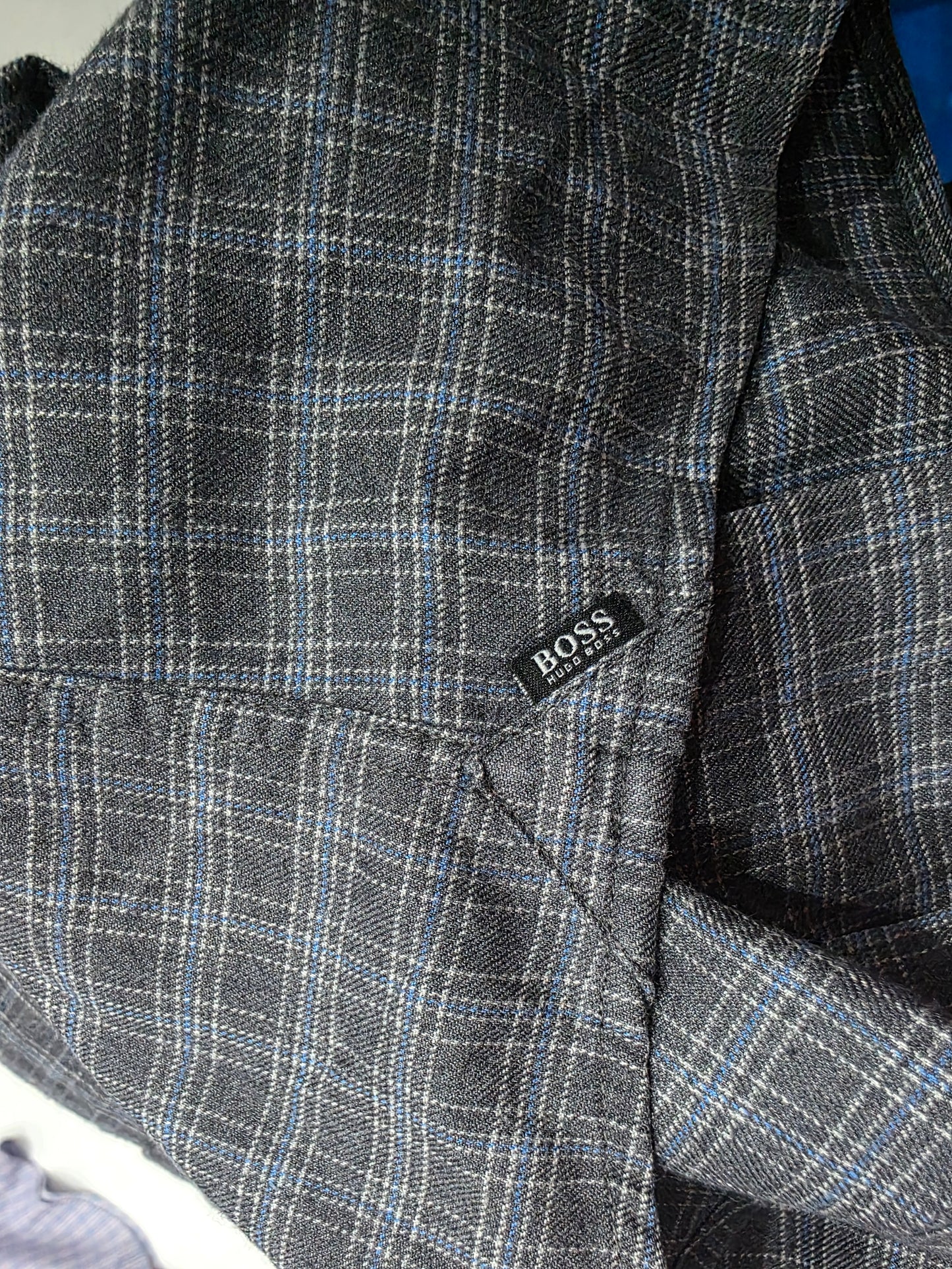 Camisa Hugo Boss Mediana M Cuadro Gris Regular Fit Lyocell