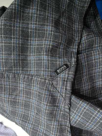 Camisa Hugo Boss Mediana M Cuadro Gris Regular Fit Lyocell