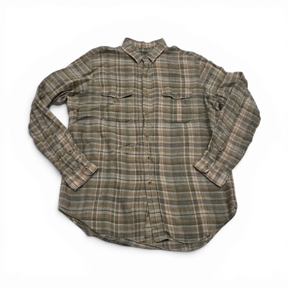 Camisa Ralph Lauren Grande L Cuadro Cafe Lino