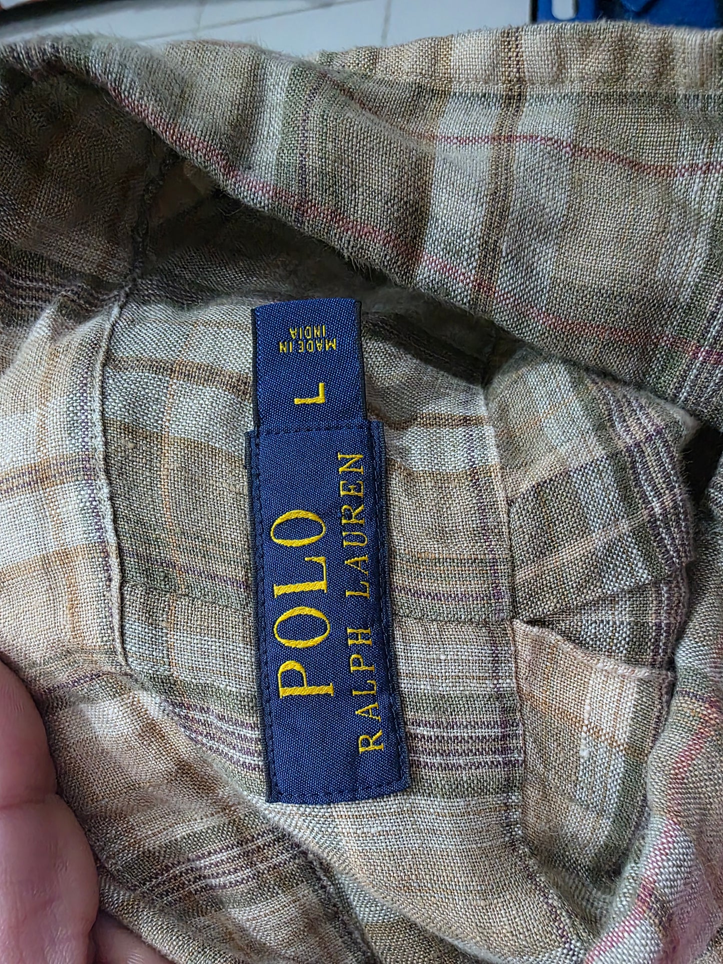 Camisa Ralph Lauren Grande L Cuadro Cafe Lino