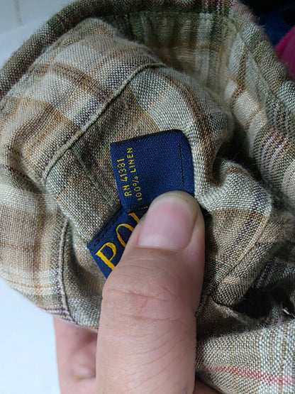 Camisa Ralph Lauren Grande L Cuadro Cafe Lino