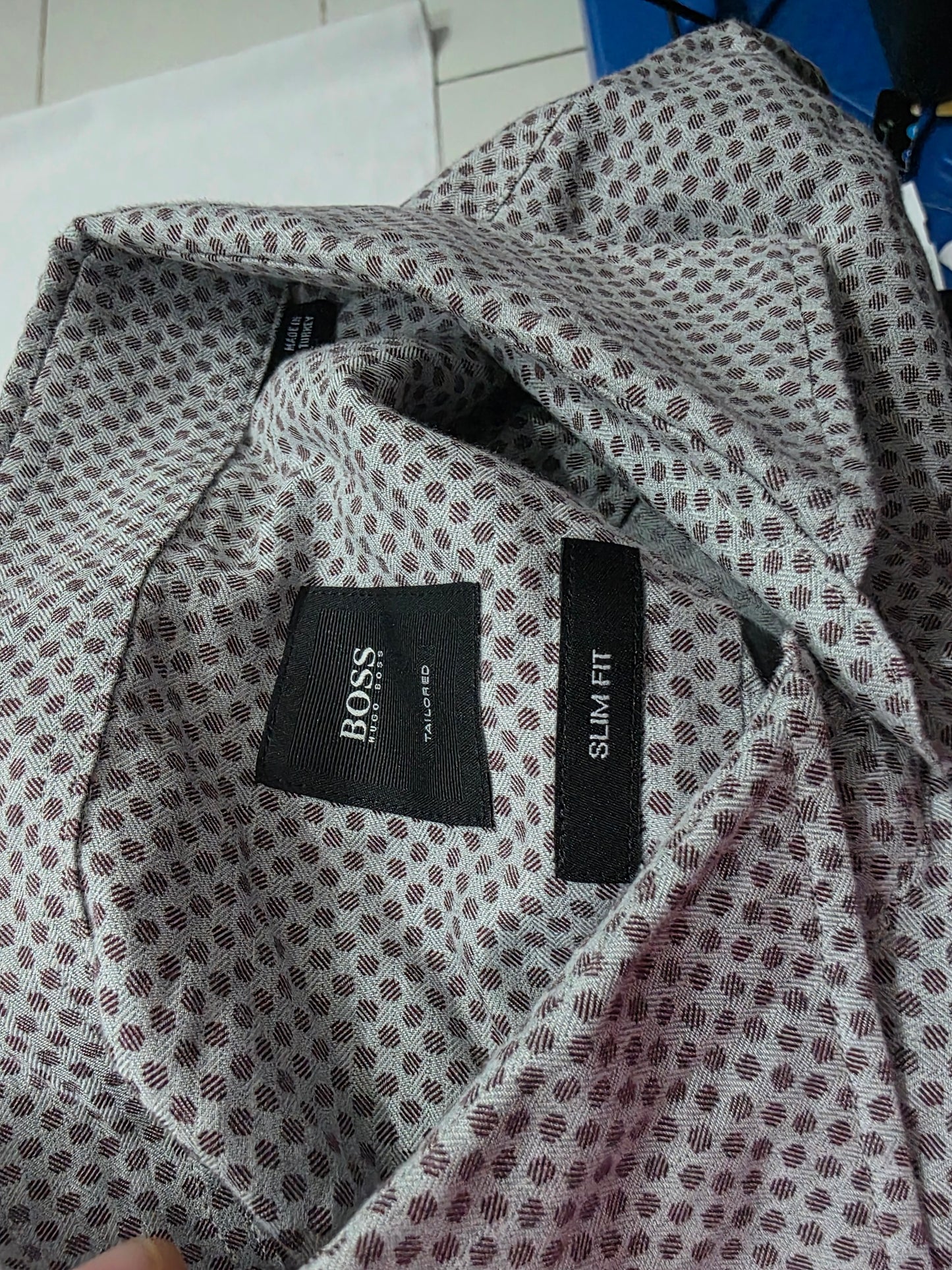 Camisa Slim Fit Hugo Boss Grande L Gris Circulos Vino