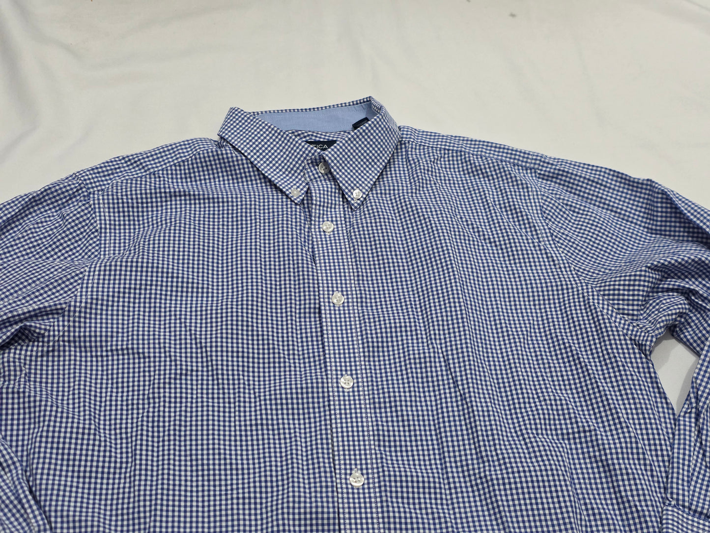 Camisa Nautica Grande L 16 1/2 Cuadro Azul Y Blanco