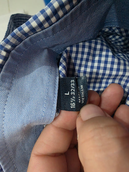 Camisa Nautica Grande L 16 1/2 Cuadro Azul Y Blanco