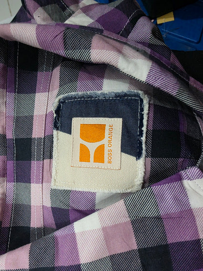 Camisa Hugo Boss Grande L Cuadro Morado Y Negro
