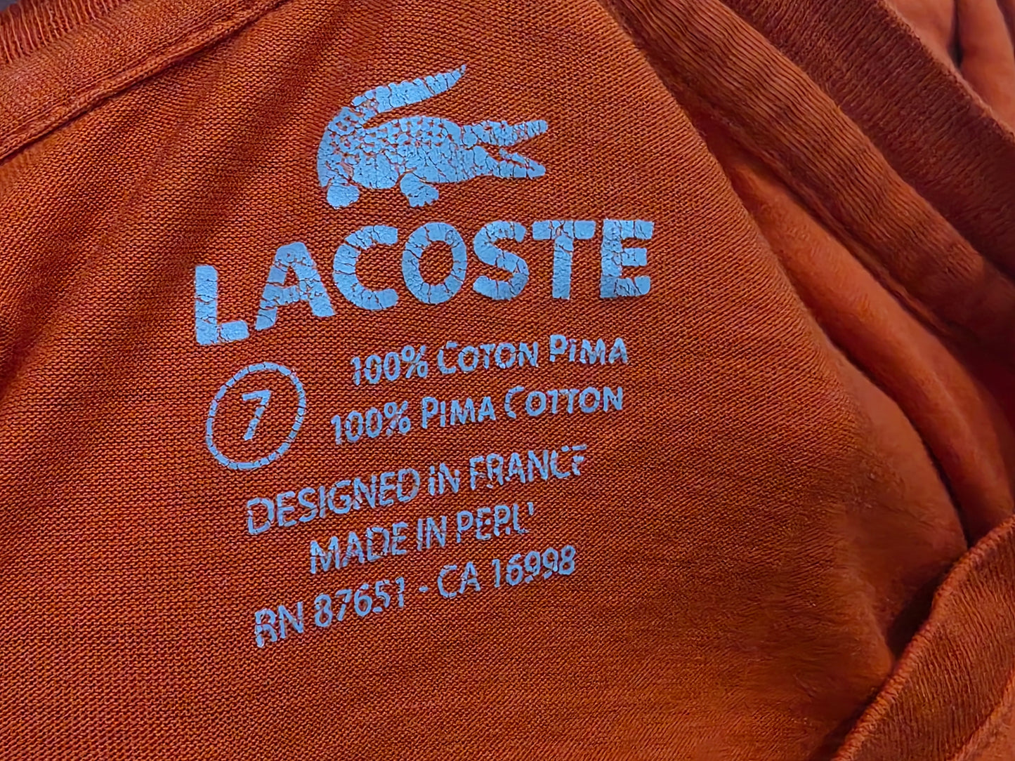 Playera Lacoste Fr7 Xxl Naranja