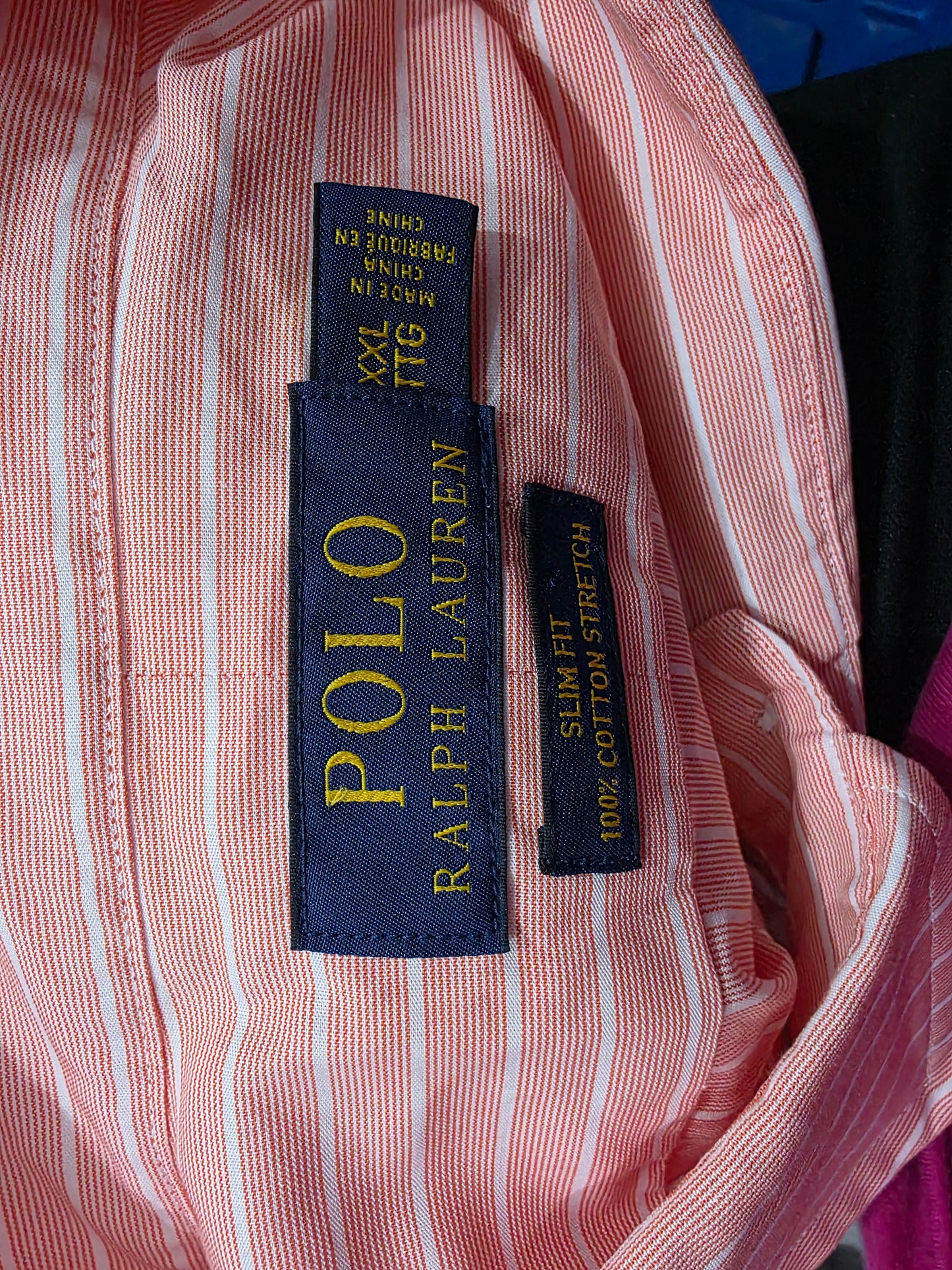 Camisa Ralph Lauren Xxl Naranja Pony Azul