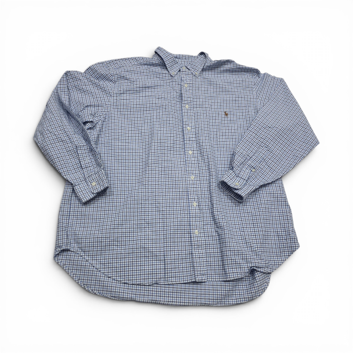 Camisa Ralph Lauren 2xb Cuadro Azul Y Negro Pony Colores