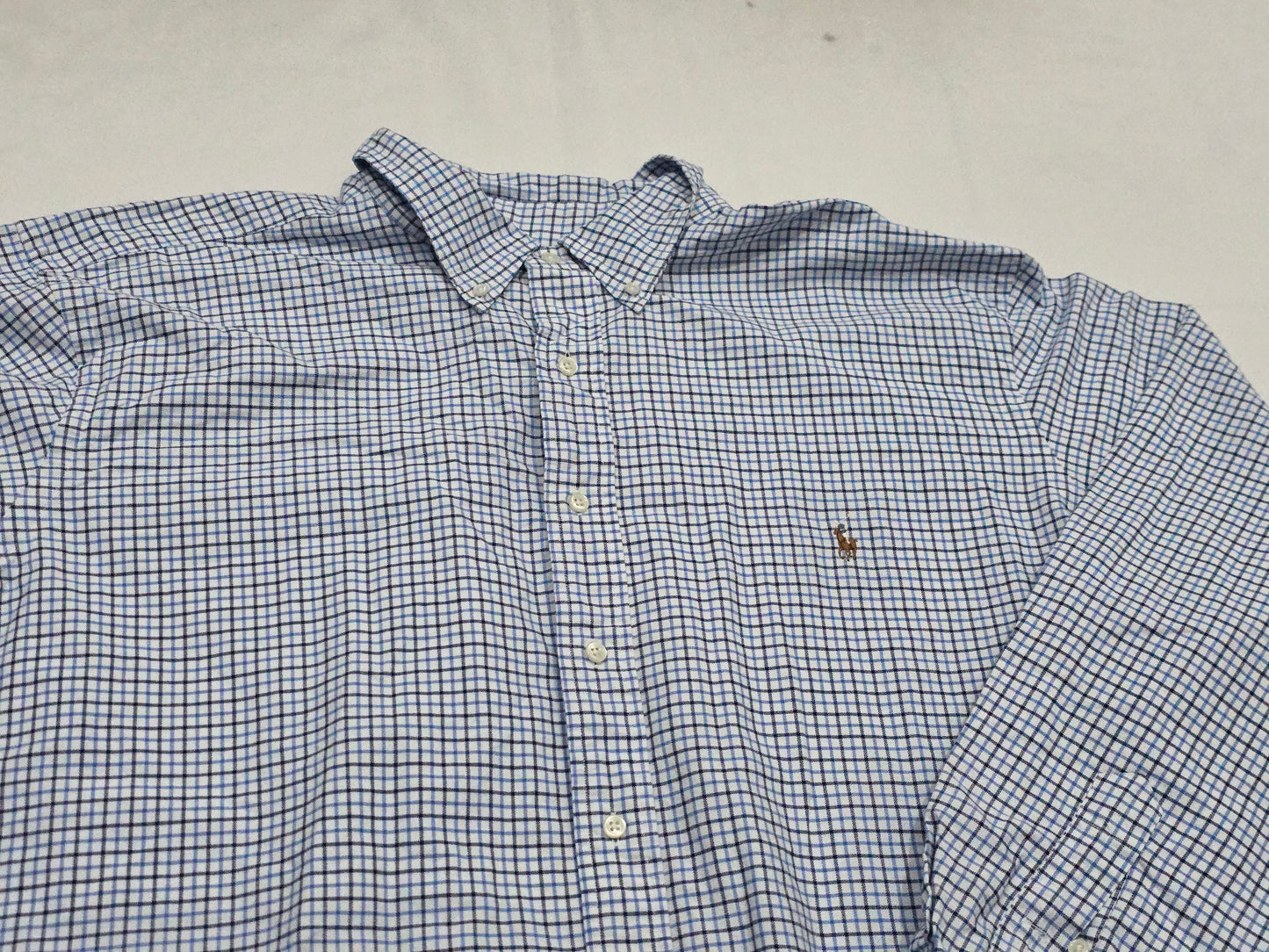 Camisa Ralph Lauren 2xb Cuadro Azul Y Negro Pony Colores