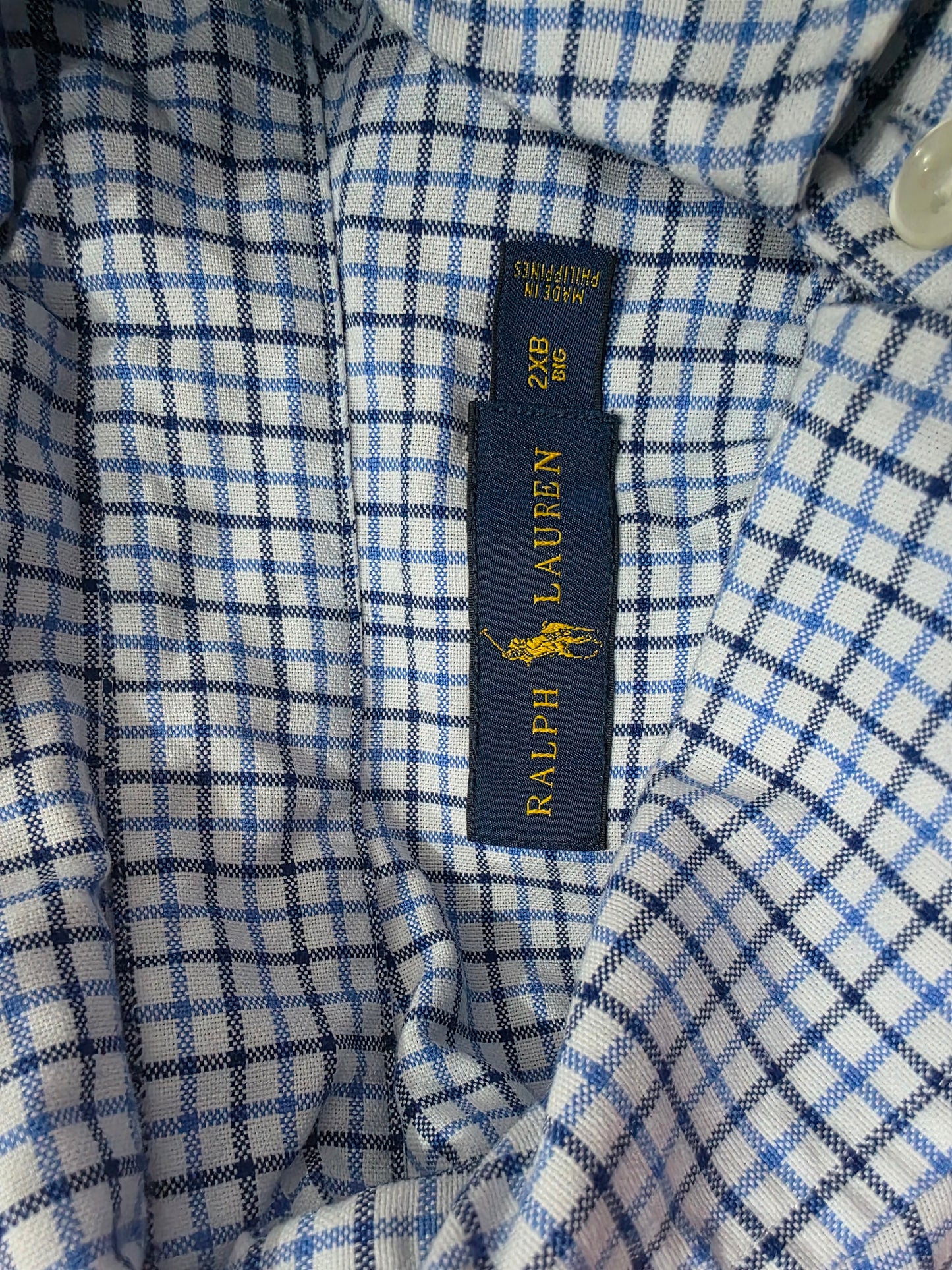 Camisa Ralph Lauren 2xb Cuadro Azul Y Negro Pony Colores
