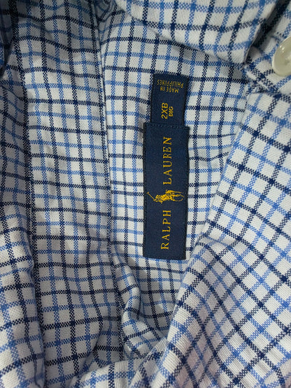 Camisa Ralph Lauren 2xb Cuadro Azul Y Negro Pony Colores