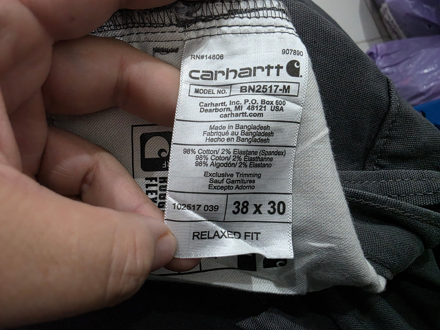Pantalon Carhartt 38x30 Gris Deslavado Relaxed Fit