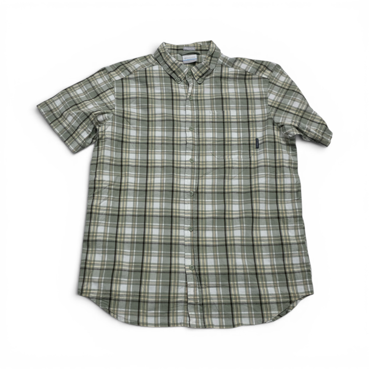 Camisa Columbia Mediana M Cuadro Verde Manga Corta
