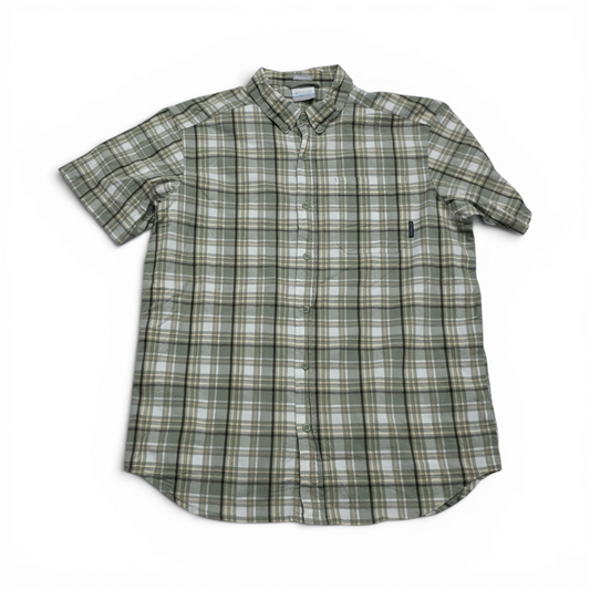 Camisa Columbia Mediana M Cuadro Verde Manga Corta